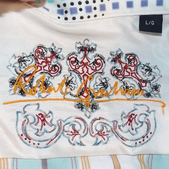 ROBERT GRAHAM Shirt, L, Multicolor Stripes, Embroidered, Long sleeve, MOP button - Picture 11 of 13